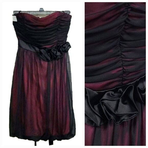 Ruby Rox Black Chiffon Bubble Dress Strapless Pink Party Evening Bridesmaid Prom - Picture 1 of 10